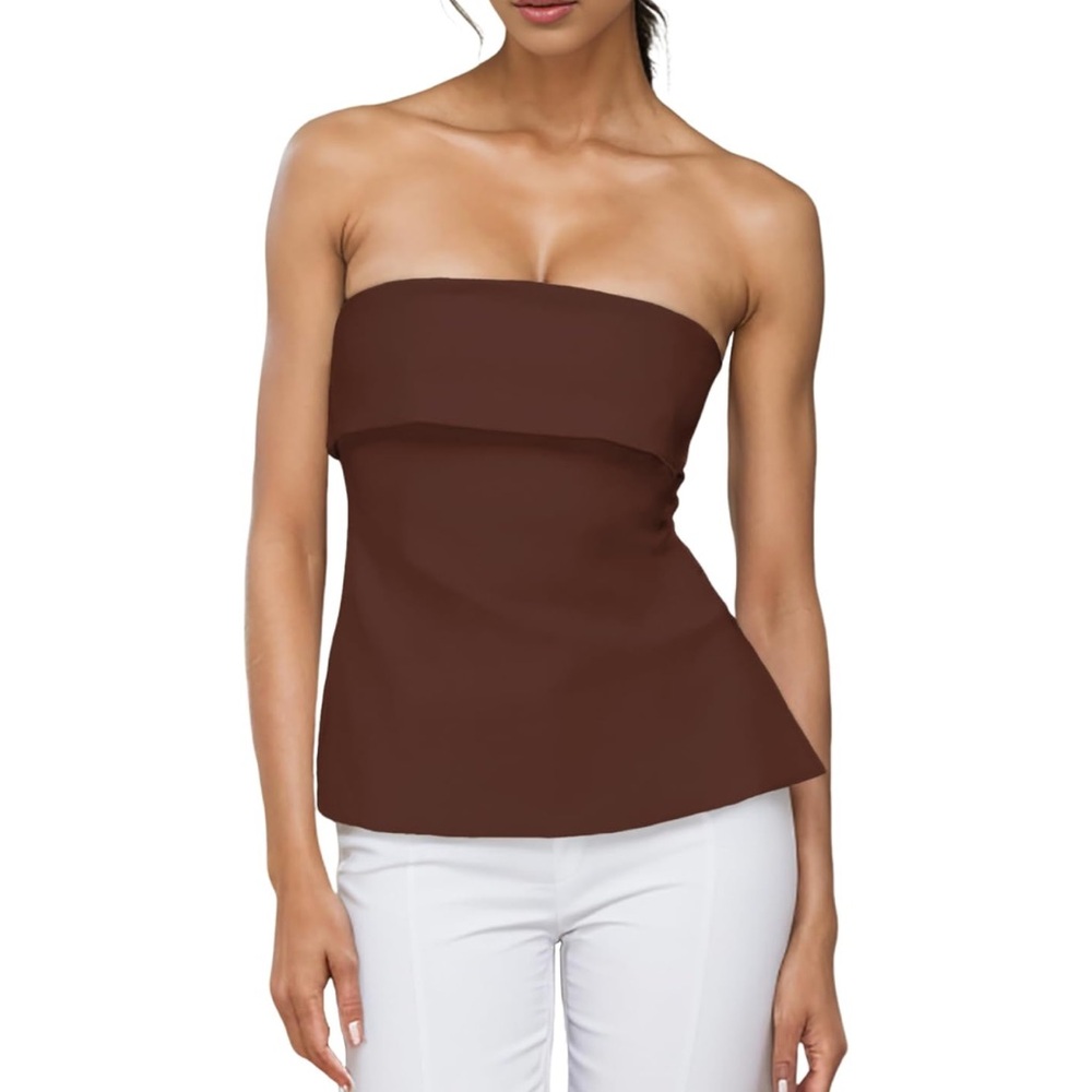 Elegant Brown Strapless Top